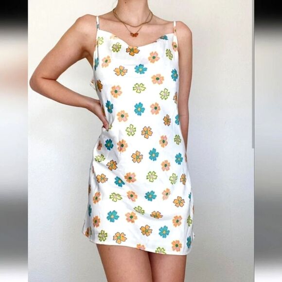 COTTON ON Slip Dress Size Small Floral Cowl Neck Mini Multicolor - Picture 2 of 12